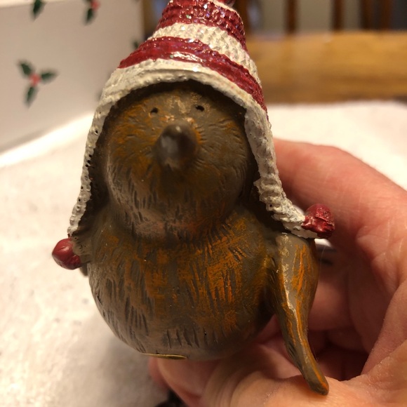 Festive Brown Bird Figurines with Red Hats - Picture 4 of 4